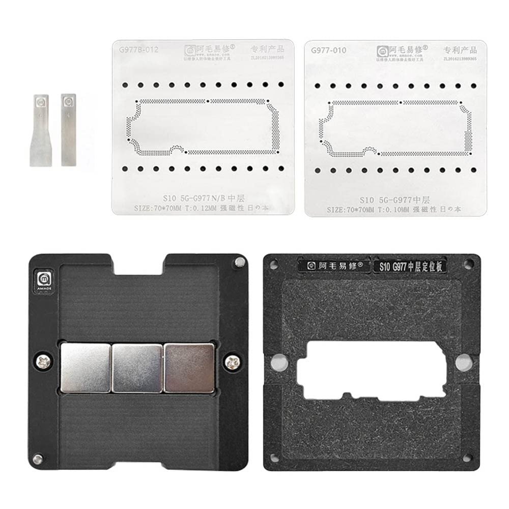 Amaoe Middle Layer BGA Reballing Platform for Samsung Galaxy S10 5G-G977 5G-G977N/B Motherboard Middle Frame PCB Suit Soder Template Tin Planting Station BGA Platform Reballing Kits Repair Tools