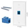 Ethernet Wall Plate HuaHengHT Outlet RJ45 Network Female to Female Keystone Wall Inline Coupler Jack Plates with Single Gang Low Voltage Mounting Bracket Device (1cat6 2Pcs, Blue) view 2
