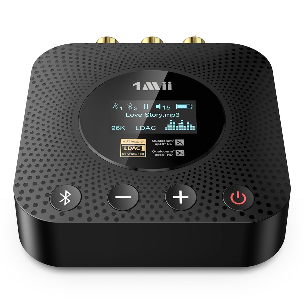 1Mii B06HD+ Hi-Res LDAC Bluetooth 5.3 Receiver for Home Stereo, Hi-Fi Bluetooth Audio Adapter w/Display, Built-in Audiophile DAC, aptX HD Low Latency, RCA Optical Coaxial for Old Stereo Receiver