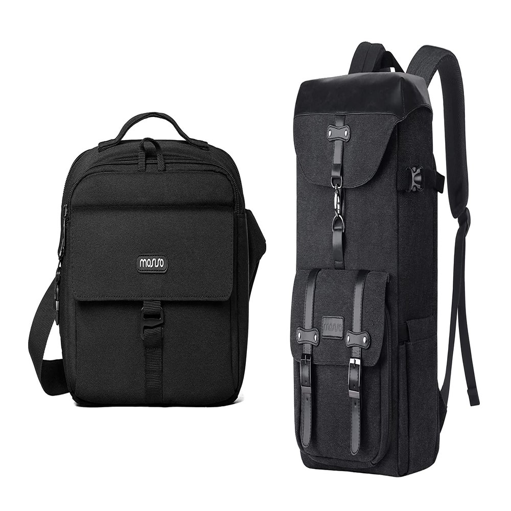 MOSISO Camera Bag Case&15-16 inch Vintage Camera Backpack,Photography Camera Bag Compact Crossbody Padded Camera Shoulder Bag with Rain Cover Compatible with Canon/Nikon/Sony Camera and Lenses, Black