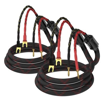 Tertullus 1 Pair HiFi 2.5m/8.20ft OFC Speaker Cable with Banana to Spade Plugs, 4 Banana to 4 Spade Plugs for Speaker Amplifier, Home Theater, Concerts, KTV