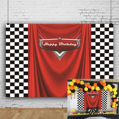 Red Car Racing Competition Backdrop Competition Car Racing Check Flag Background Kids boy Birthday Party Photography Banner Superman Cloak Decoration Supplies (8x6FT)