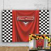 Red Car Racing Competition Backdrop Competition Car Racing Check Flag Background Kids boy Birthday Party Photography Banner Superman Cloak Decoration Supplies (8x6FT) view 1