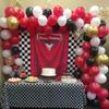Red Car Racing Competition Backdrop Competition Car Racing Check Flag Background Kids boy Birthday Party Photography Banner Superman Cloak Decoration Supplies (8x6FT) view 2