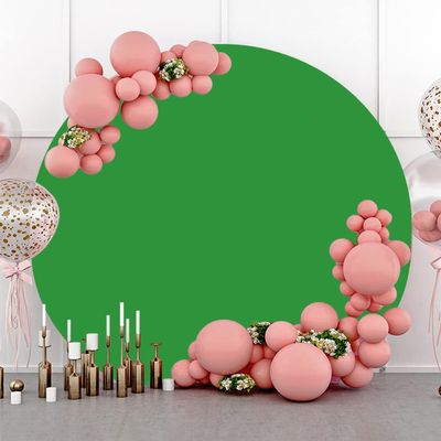 Laeacco Polyester Solid Green Round Backdrop 7.5x7.5ft Pure Green Screen Photo Background Birthday Party Decor Banner Video Conference Children Adults Portrait Photo Studio Shooting Props Headshots