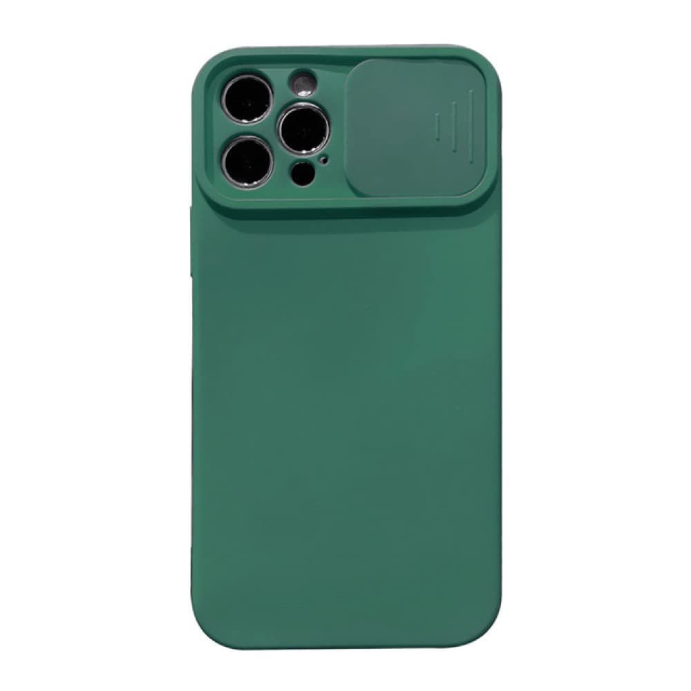 Camera Lens Protection Liquid Silicone Case for iPhone 13 12 Pro Max 11 Pro XS Max XR X 8 7 Plus Mini SE 2 Lens Push Pull Cover,Dark Green,for iPhone 12