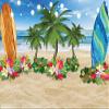 12x10ft Summer Beach Party Backdrop Hawaiian Beach Tropical Floral Leaves Surfboard Photography Background for Birthday Glitter String Lights Palm Floral Baby Shower Decor Cake Table Photo Booth view 1