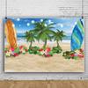 12x10ft Summer Beach Party Backdrop Hawaiian Beach Tropical Floral Leaves Surfboard Photography Background for Birthday Glitter String Lights Palm Floral Baby Shower Decor Cake Table Photo Booth view 2