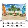 12x10ft Summer Beach Party Backdrop Hawaiian Beach Tropical Floral Leaves Surfboard Photography Background for Birthday Glitter String Lights Palm Floral Baby Shower Decor Cake Table Photo Booth view 3