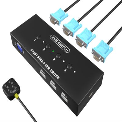 KVM Switch VGA 4 Port - VGA KVM Switch for 4 Computers Share 1 Monitor & 3 USB 2.0 Devices,Keyboard Mouse Scanner Printer,U Disk, Driver-Free for All OS,4 KVM Cables 1 Desktop Controller Included