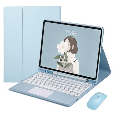 Touch Keyboard Mouse for Samsung Galaxy Tab A8 10.5 inch Tablet 2022 Keyboard Case with Touchpad Cute Round Key Color Keyboard Detachable Keyboard Cover (SkyBlue)