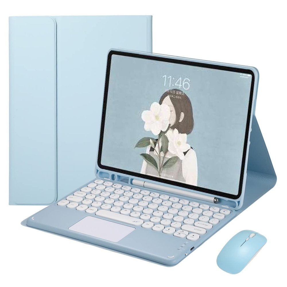 Touch Keyboard Mouse for Samsung Galaxy Tab A8 10.5 inch Tablet 2022 Keyboard Case with Touchpad Cute Round Key Color Keyboard Detachable Keyboard Cover (SkyBlue)