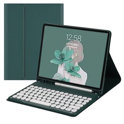 Color Keyboard Case for Samsung Galaxy Tab S8 Ultra 14.6 inch Tablet 2022 Keyboard Case Cute Round Key Wireless Detachable BT Keyboard Cover with S Pen Holder (DarkGreen)