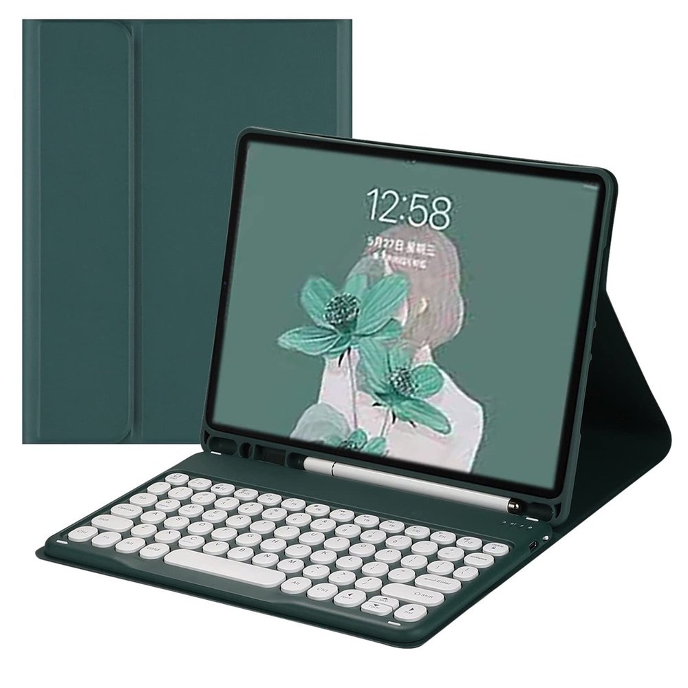 Color Keyboard Case for Samsung Galaxy Tab S8 Ultra 14.6 inch Tablet 2022 Keyboard Case Cute Round Key Wireless Detachable BT Keyboard Cover with S Pen Holder (DarkGreen)