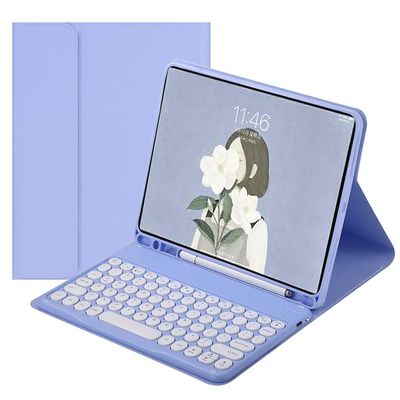 Color Keyboard Case for Samsung Galaxy Tab S8 Ultra 14.6 inch Tablet 2022 Keyboard Case Cute Round Key Wireless Detachable BT Keyboard Cover with S Pen Holder (Purple)