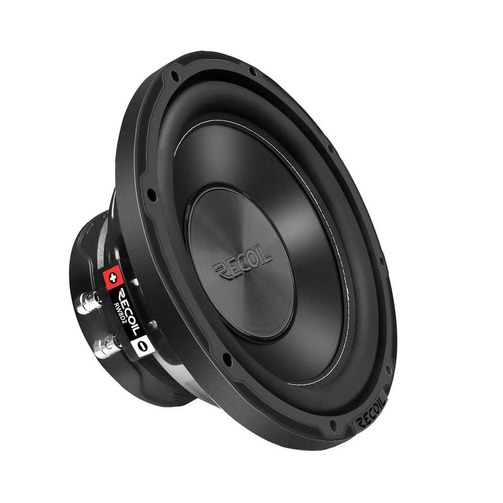 RECOIL RW8D2 Echo Series 8 Inch 400 Watts Power Dual 2 Ohm Voice Coil, 2" Black-Coated 4 Layer High Temperature Voice Coil, Competition Grade Pressed Paper Cone, Car Audio Subwoofer