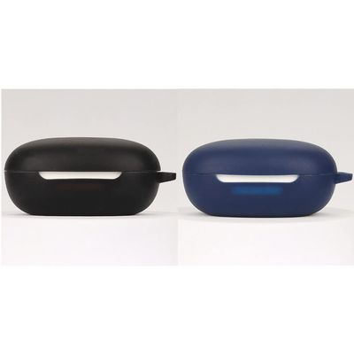 2 Pack DAYJOY Soft Silicone Protective Case Cover Compatible with JBL Free II True Wireless Headphones, Protective Skin Sleeve with Key Chain (Black+Blue)