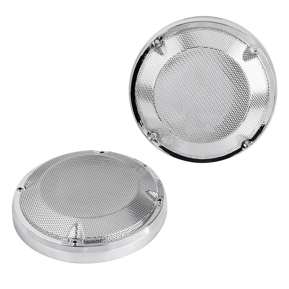YDLMT 2 Pcs Chrome 6.5" Saddlebag Lid Speaker Mesh Grill Cover for Harley Road King Electra Glide FLHTK FLHTC FLTR FLHR 1983-2023