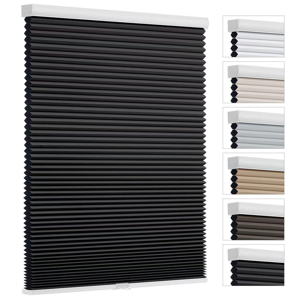 Changshade Cordless Cellular Shades, Blackout Room Darkening Black Out Honeycomb Blinds for Indoor Windows Bedroom, Pull Down Pleated Accordion Blind Easy Install, Shade Size 24" Wx64 H, Black