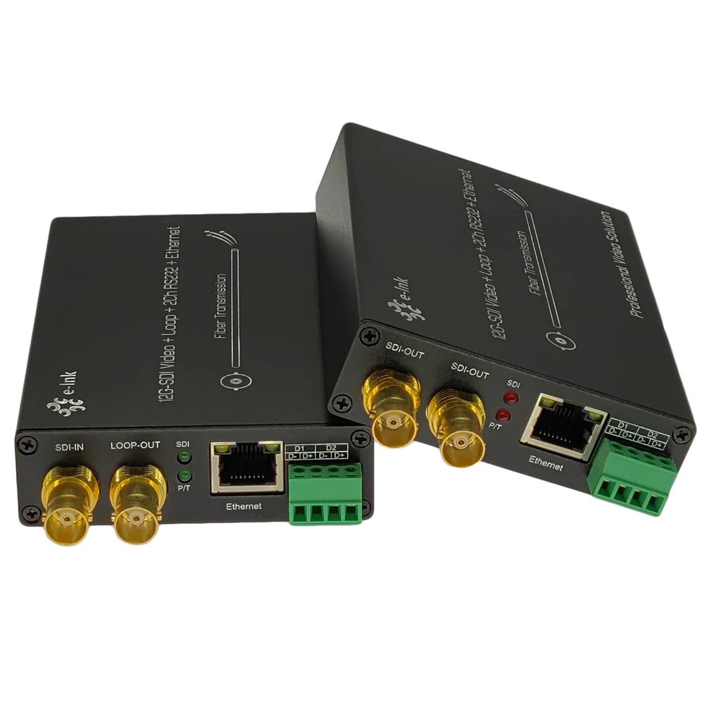 Steloproad 12G-SDI Fiber Converter with 10/100/1000M Ethernet, Full Digital Non-compression Broadcast Level Transmission, 2Ch RS485 Tally and Loop Output, Supports 4K*2K