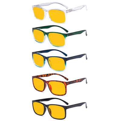 Eyekepper 5 Pack Blue Light Blocking Reading Glasses Square Computer Readers Amber Tinted +1.75