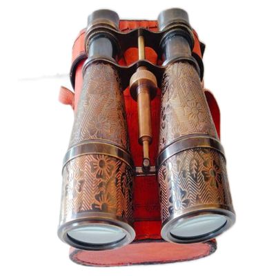Brass Binocular Antique Flower Unique Design Nautical Marine Binoculars, Marine Binocular by Nautical Export India (with Box)