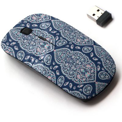 2.4G Wireless Mouse with Cute Pattern Design for All Laptops and Desktops with Nano Receiver - Blue Pink White Floral