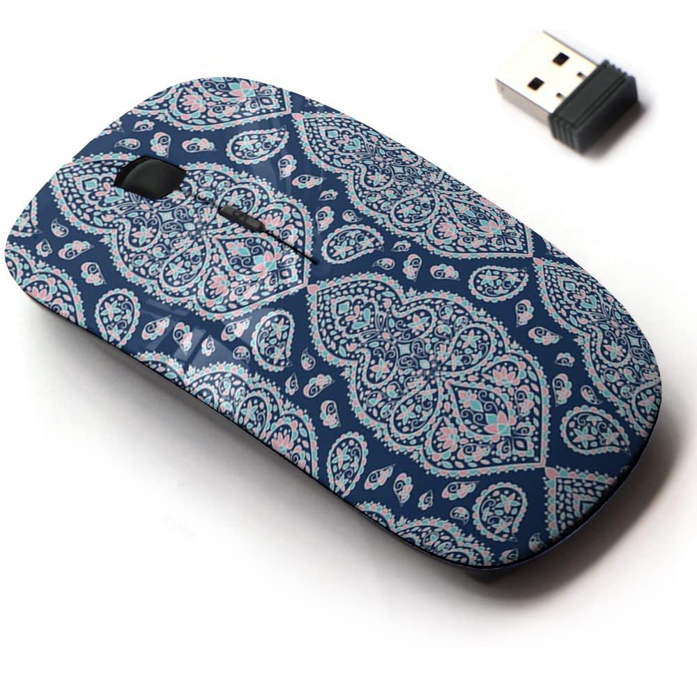 2.4G Wireless Mouse with Cute Pattern Design for All Laptops and Desktops with Nano Receiver - Blue Pink White Floral