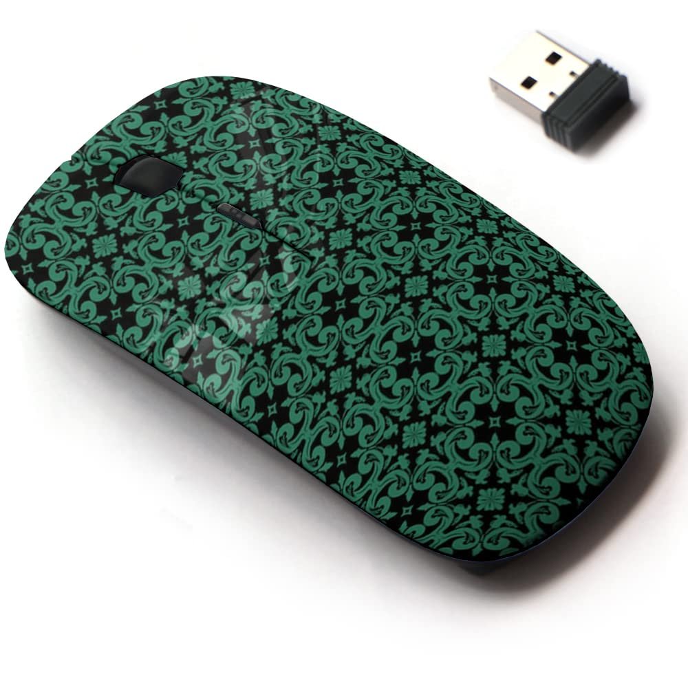 2.4G Wireless Mouse with Cute Pattern Design for All Laptops and Desktops with Nano Receiver - Antique Green Round