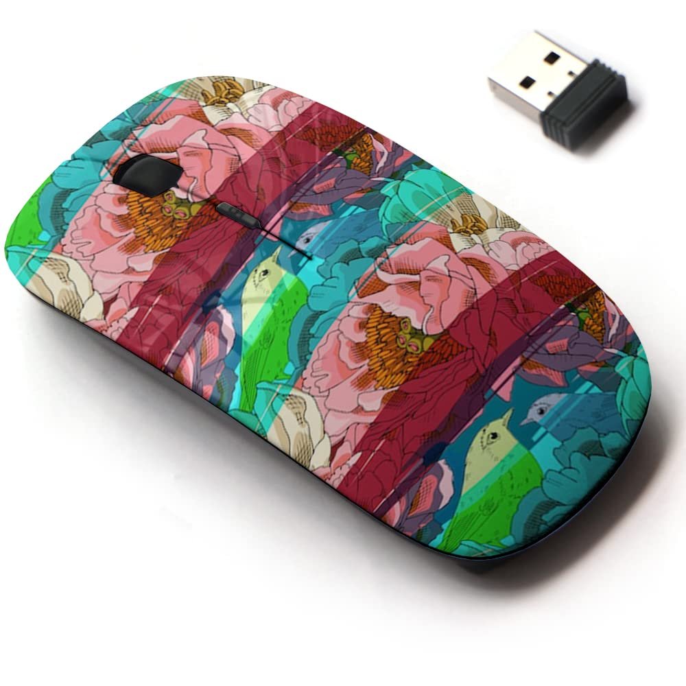 2.4G Wireless Mouse with Cute Pattern Design for All Laptops and Desktops with Nano Receiver - Flowers