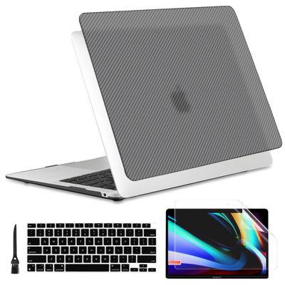 [2022 Upgrade] MacBook Air M1 13 inch Case Thin Carbon Fiber Design Fashionable Slim Protective Cover Compatiable for Apple MacBook Air A2337 A2179 A1932 2021-2018,Dark Grey