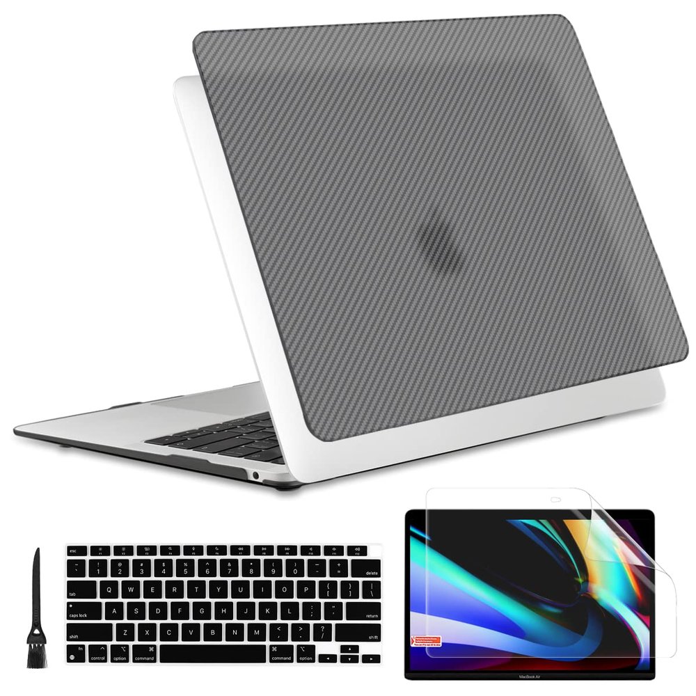 [2022 Upgrade] MacBook Air M1 13 inch Case Thin Carbon Fiber Design Fashionable Slim Protective Cover Compatiable for Apple MacBook Air A2337 A2179 A1932 2021-2018,Dark Grey