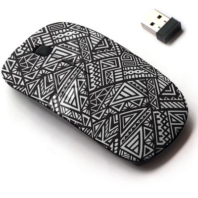 2.4G Wireless Mouse with Cute Pattern Design for All Laptops and Desktops with Nano Receiver - Creative Ethnic Style Square