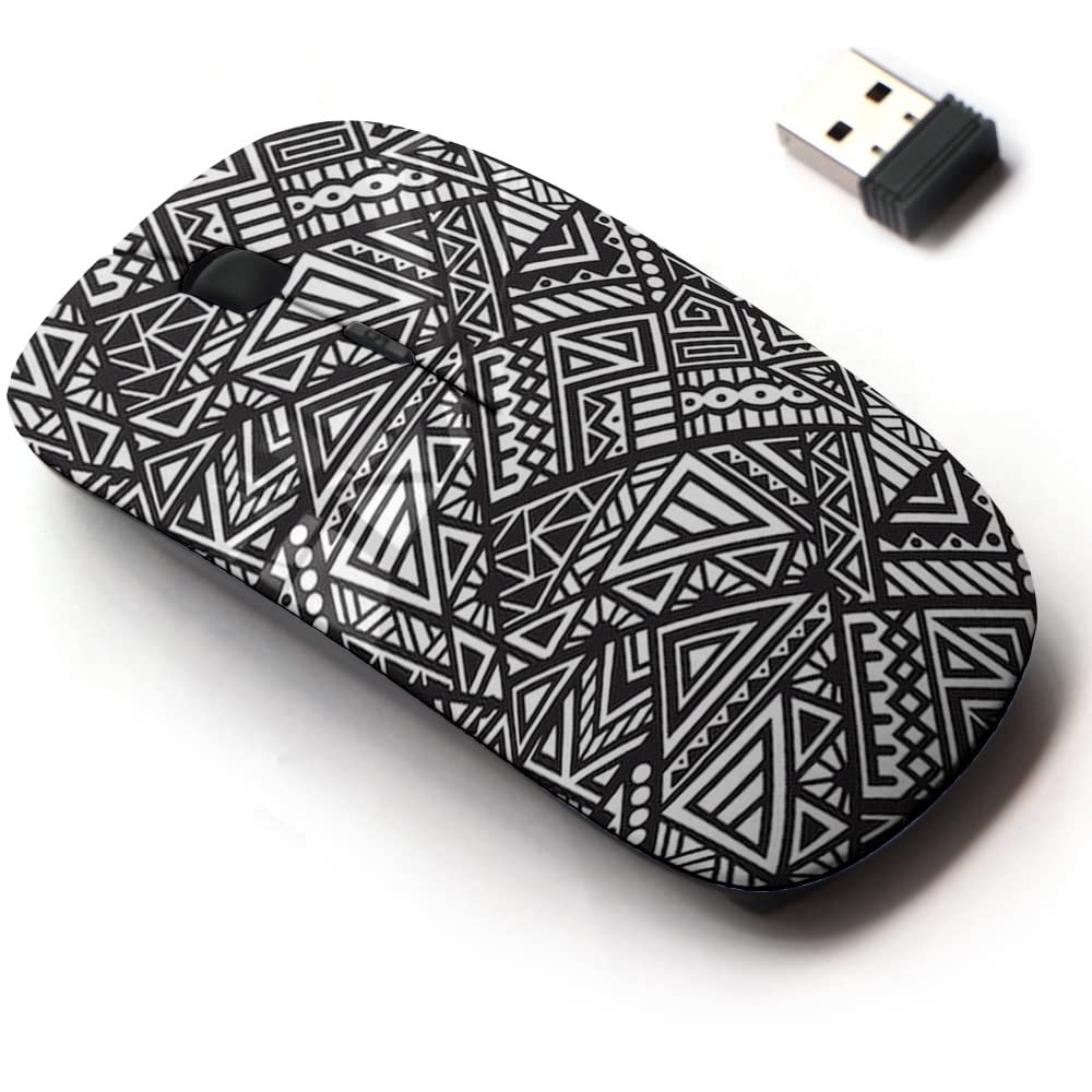 2.4G Wireless Mouse with Cute Pattern Design for All Laptops and Desktops with Nano Receiver - Creative Ethnic Style Square