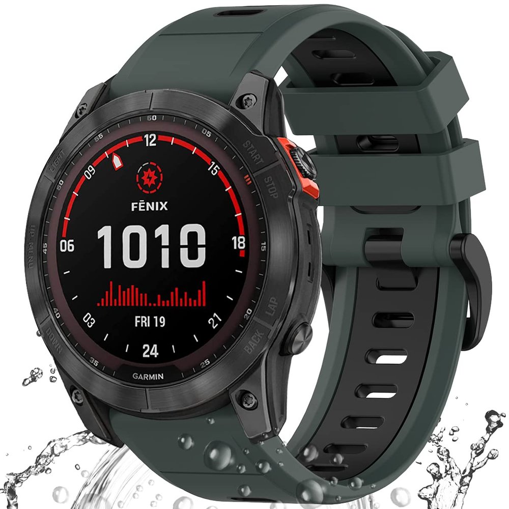 Miimall Compatible for Fenix 7X/6X/5X Bands, 26mm Width Soft Silicone Sport Waterproof Wristband Strap Band for Fenix 7X Solar/Fenix 6X/Fenix 5X Plus 26mm quick-fit band (Olive Green+Black)