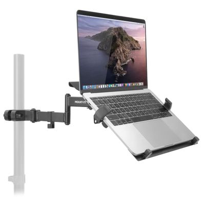 Mount-It! Laptop Pole Mount Tray | Full Motion Laptop Mount Fits Up to 15.6 Laptops | Universal Adjustable Steel Notebook Stand for Add On to Monitor Mounts