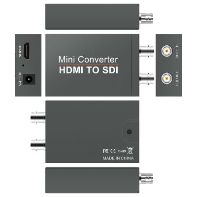 HDSUNWSTD HDMI to SDI Converter, Converter One HDMI in Two SDI Output (with Power Supply Adapter, Audio Embedder Support HDMI 1.3, SD/HD/3G-SDI 1080P for Camera CCTV