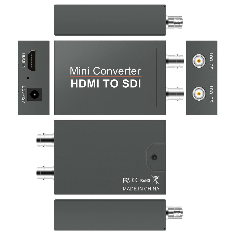 HDSUNWSTD HDMI to SDI Converter, Converter One HDMI in Two SDI Output (with Power Supply Adapter, Audio Embedder Support HDMI 1.3, SD/HD/3G-SDI 1080P for Camera CCTV