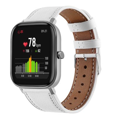 FitTurn Leather WatchBand Compatible with Cubitt CT4/CT2 Pro GPS Smart Watch Replacement Sport Wrist Strap Leather Bracelet with Stainless Metal Buckle for Men Women (White)