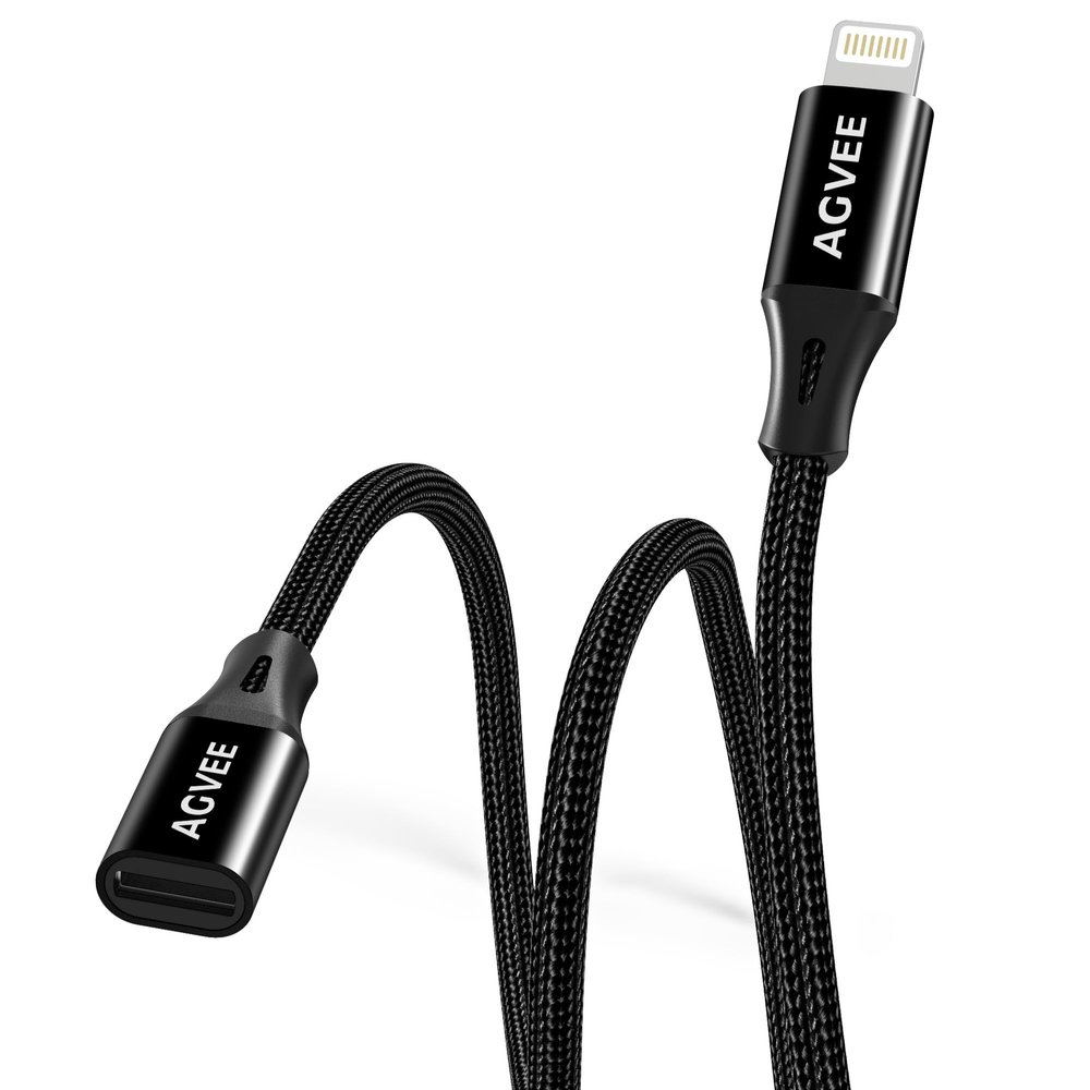 AGVEE 3.3ft Lightning Extension Cable, Braided Female to Male Extender Full Function Cord Compatible with iPhone Pad, Data Sync Video Audio & Charging Connector Adapter, Black