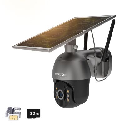 SOLIOM S600 3G/4G LTE Solar Powered Cellular Security Camera Wireless Outdoor, Pan Tilt 360View Spotlight, 1080p Night Vision, 2 Way Talk, PIR Motion Sensor, No WiFi, US Version, Unlimited Data Plan
