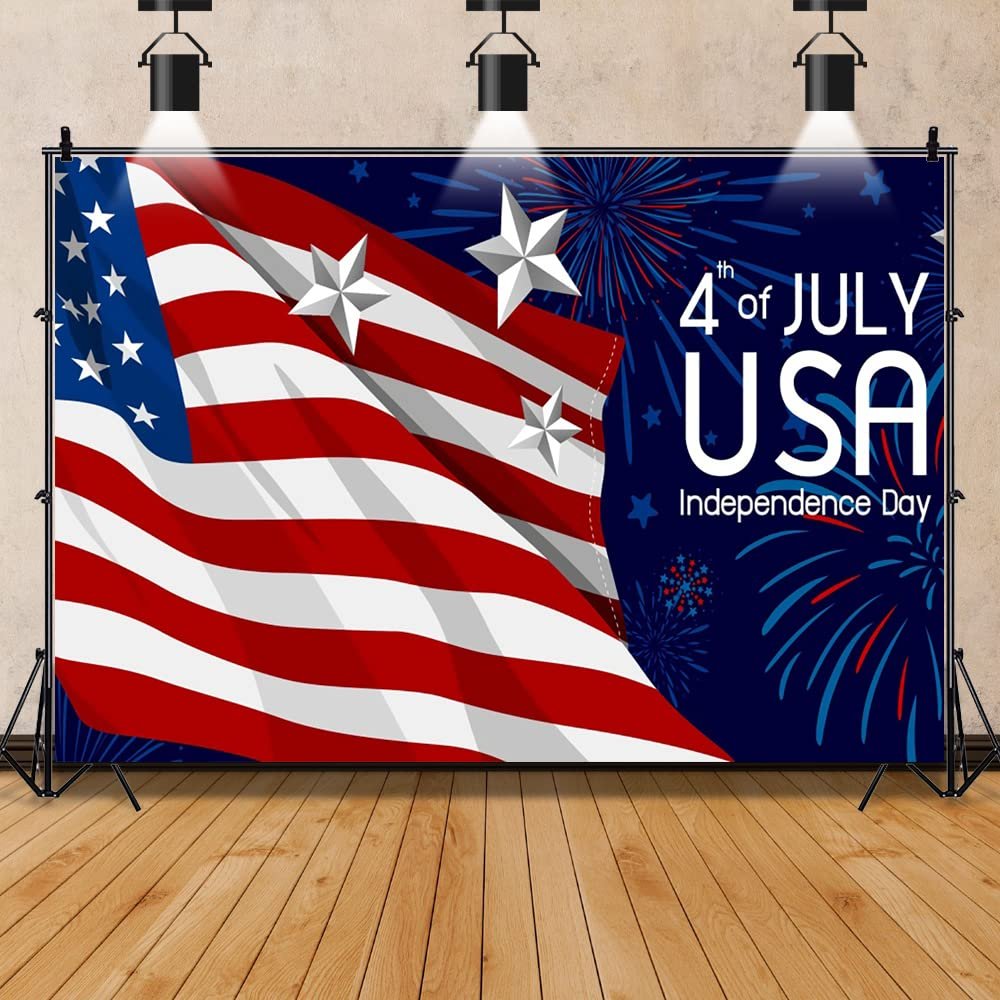Yeele American Flag Backdrop 4th of July USA Independence Day Background for Photography Red White Striped Flags Blue Fireworks National Patriotic Day Party Newborn Baby Shower Background,10x8ft