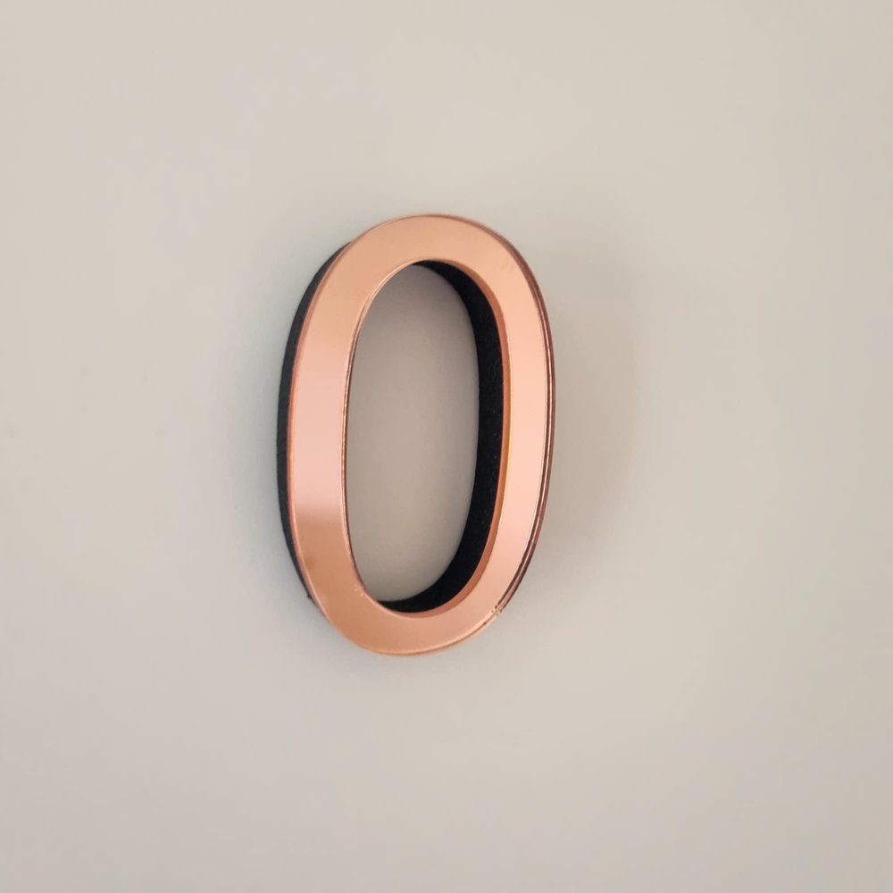 7.5cm x 5cm Acrylic House Numbers|Mirrored Red Rose|3D Numbers|Perspex 3D Numbers|Copper Colour (Red Rose Number 0)