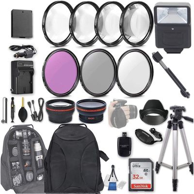 49mm 28 Pc Accessory Kit for Canon EOS M50, M50 Mark II, M100, M200 Mirrorless Cameras with 0.43x Wide Angle & 2.2X Telephoto Lens, Flash, 32GB, Filter & Macro Kits, Backpack Case & More