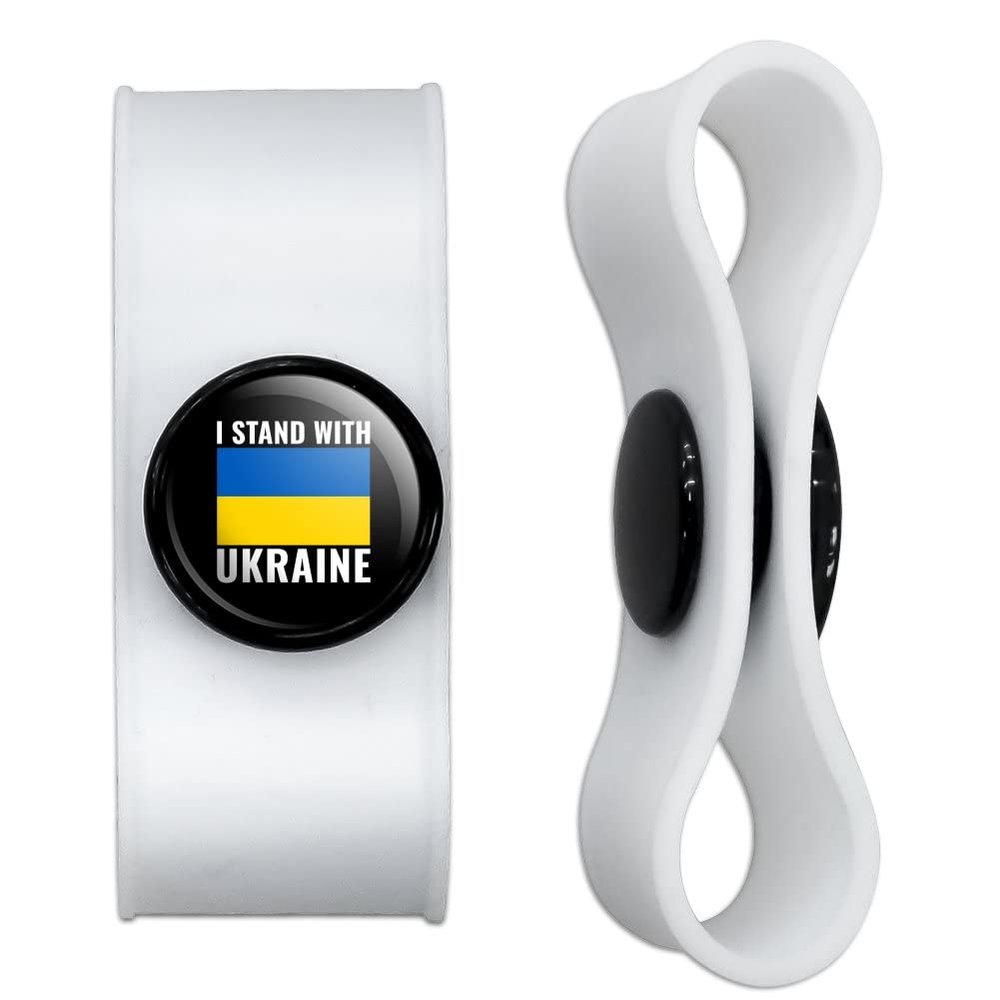 GRAPHICS & MORE I Stand with Ukraine Headphone Earbud Cord Wrap - Charging Cable Manager - Wire Organizer Set of 2 - White