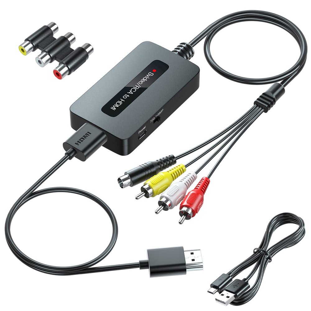 Sedytetoc RCA Svideo to HDMI Converter with HD Cable(RCA and Svideo Integrated), CVBS Composite AV to HDMI Converter