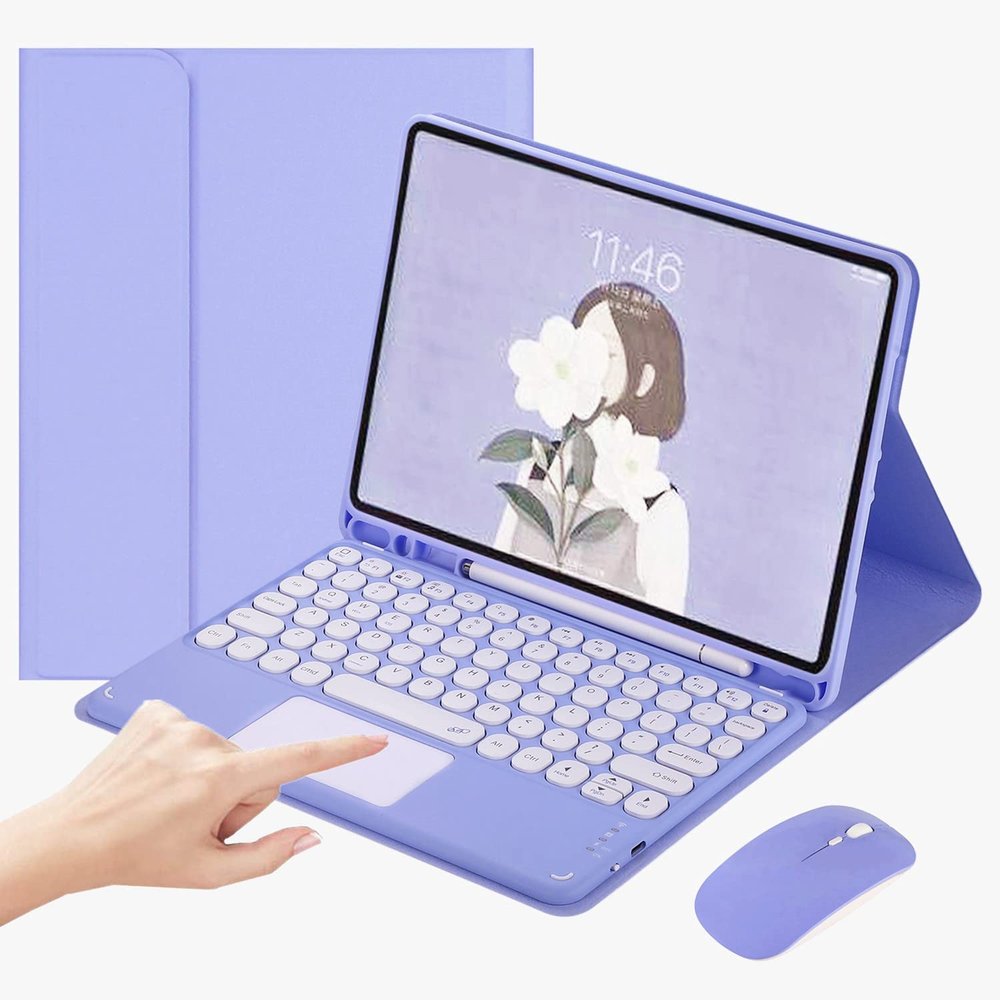 Galaxy Tab S8 Ultra 14.6" 2022 Keyboard case with Mouse Trackpad Detachable BT Keyboard Cute Round Keycaps Color Touch Keyboard for Galaxy Tab S8 Ultra SM-X900/SM-X906 (Galaxy Tab S8 Ultra, Purple)