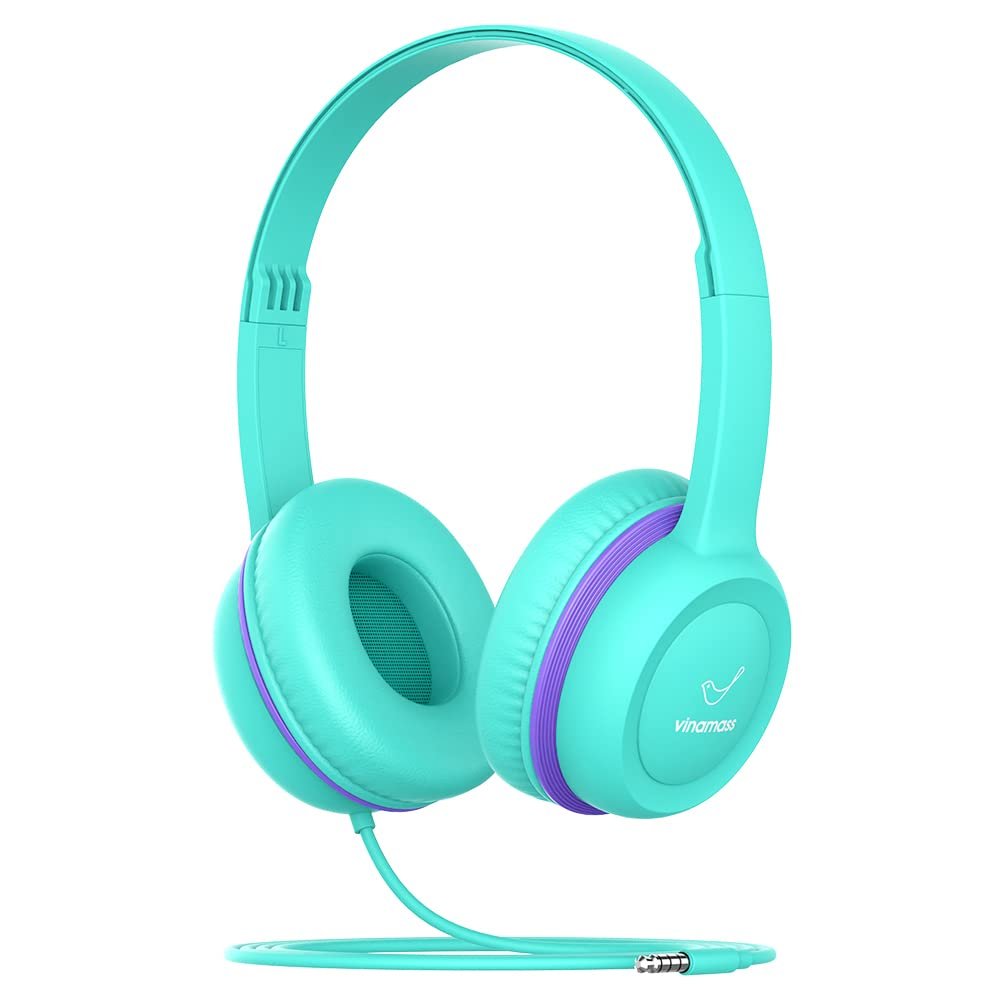 vinamass Kids Headphones, Wired Headphones for Kid with Safe Volume Limiter, Kid Headphone with Cord 3.5mm Jack, On-Ear Girls Boys Toddler Headphone for School 