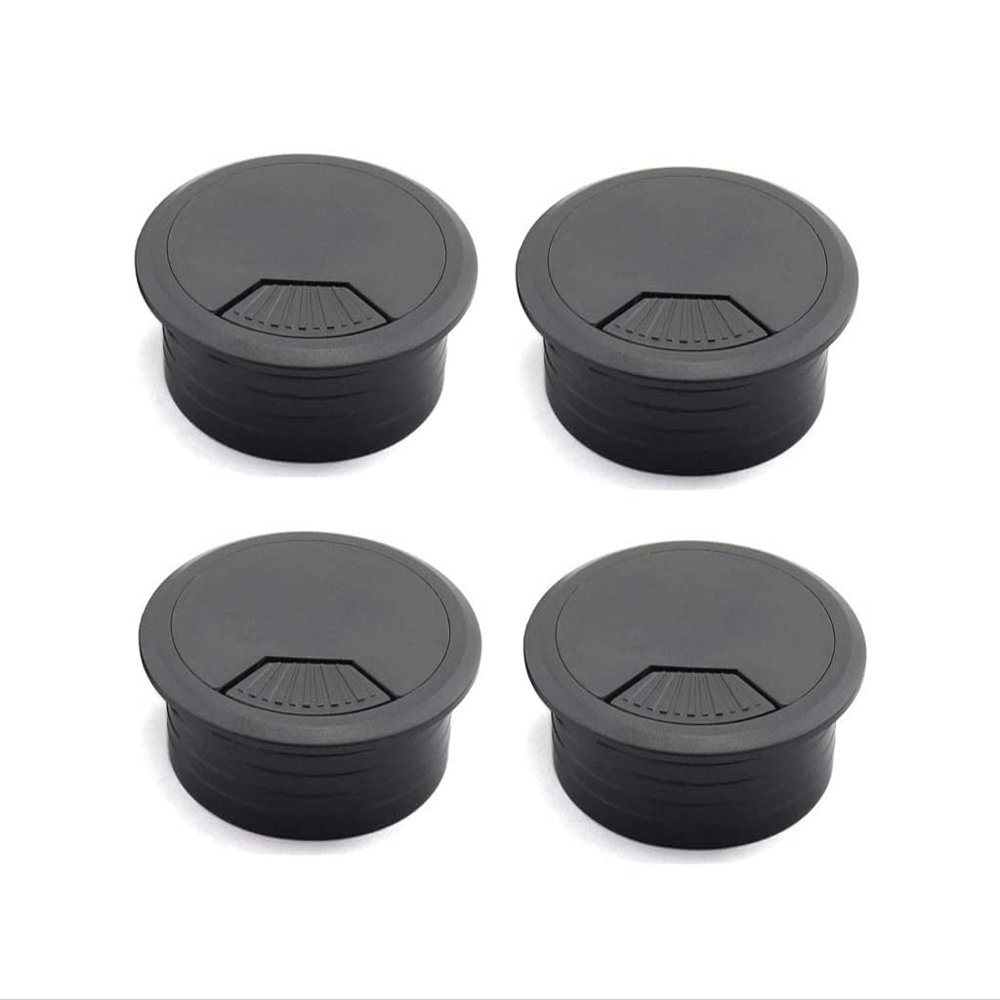 4pcs 2 inch Desk Wire Cord Cable Grommets Hole Cover for Office PC Desk Cable Cord Organizer Plastic Cover Black (Black-4Pcs)