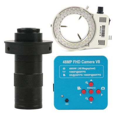 TYZK Microscope Kit 48MP 2K Video Microscope Camera, 100X 130X 180X 200X 300X 500X Monocular Lens 56 LED Light Microscope Lens Adapters (Color : with 130X Lens Light)